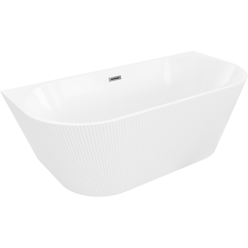 Mexen Oris szabadon álló fal melletti barázdált kád 150 x 75 cm, fehér, túlfolyó gun gray kefélt - 52871507500-66