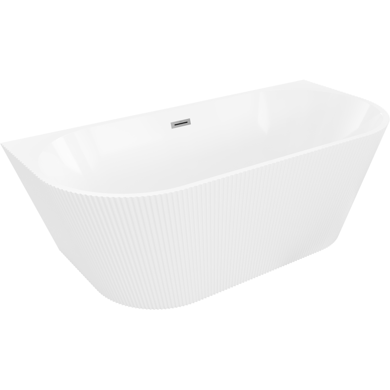 Mexen Oris szabadon álló bordázott fali kád 150 x 75 cm, fehér, gun metal túlfolyó - 52871507500-95