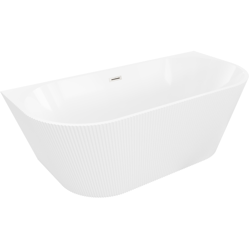 Mexen Oris cadă de baie independentă montat pe perete, cu caneluri, 150 x 75 cm, albă, preaplin nichel periat