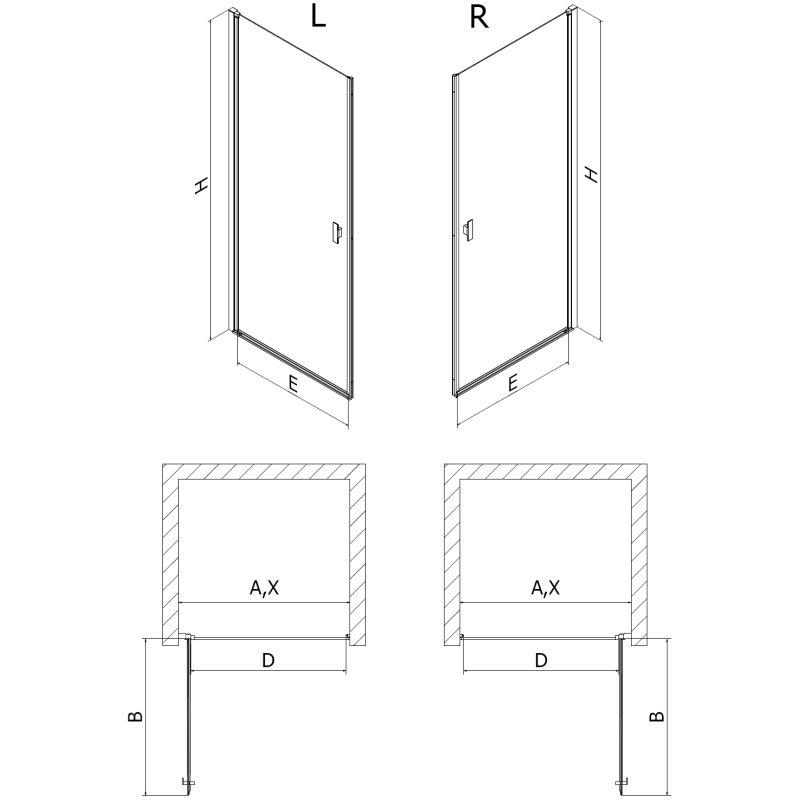 Mexen Mist-B ușă de duș batantă stânga 80 cm, cadru negru, negru - 8A2-080-000-70-70-L