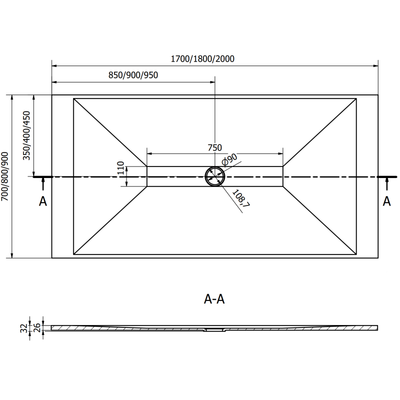 Mexen Toro tavă de duș dreptunghiulară SMC 200 x 70 cm, albă - 43107020