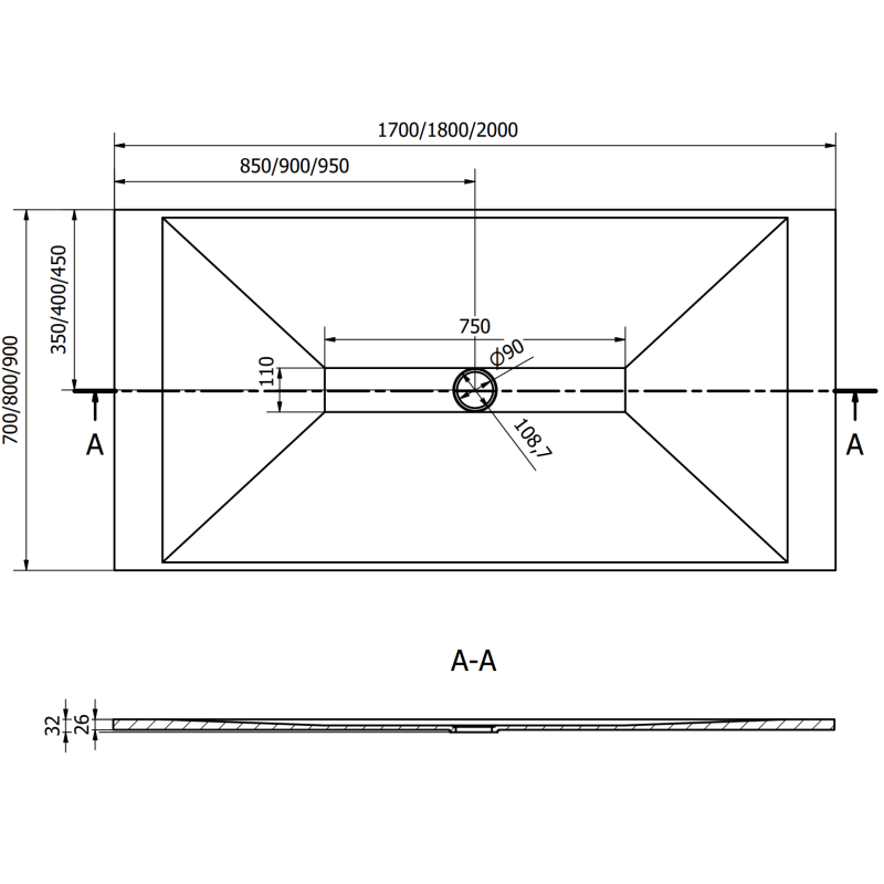 Mexen Toro téglalap alakú SMC zuhanytálca 170 x 70 cm, fehér - 43107017