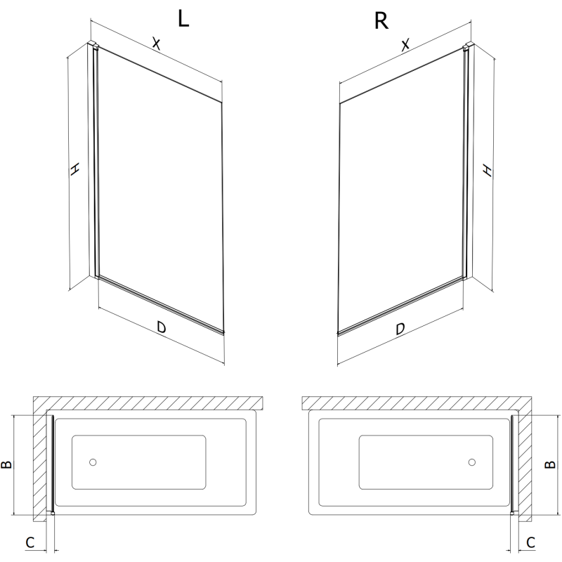 Mexen Mist paravan de cadă cu 1 canat 70 x 150 cm, transparent, auriu - 8A9-070-001-50-00