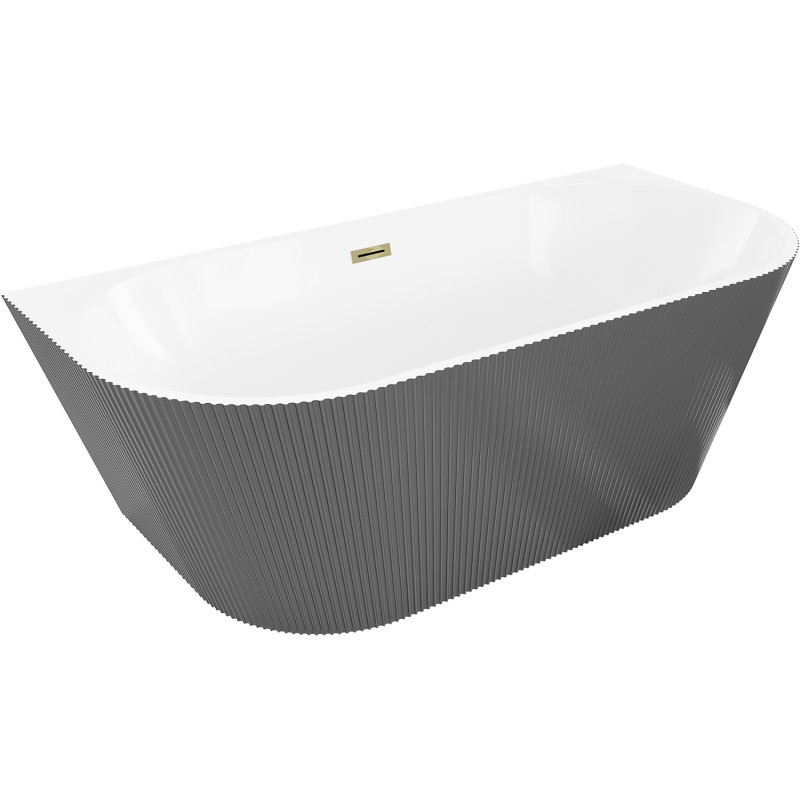 Mexen Oris szabadon álló fal melletti bordázott kád 150 x 75 cm, fehér/szürke, arany túlfolyó - 52871507562-50
