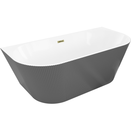 Mexen Oris cadă freestanding lângă perete, riflată, 150 x 75 cm, alb/gri, preaplin auriu - 52871507562-50