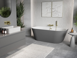 Mexen Oris cadă freestanding lângă perete, riflată, 150 x 75 cm, alb/gri, preaplin auriu - 52871507562-50