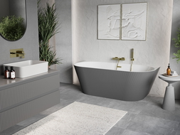 Cadă de baie freestandingă Mexen Oris 150 x 75 cm, alb/gri, preaplin auriu periat - 52871507562-55