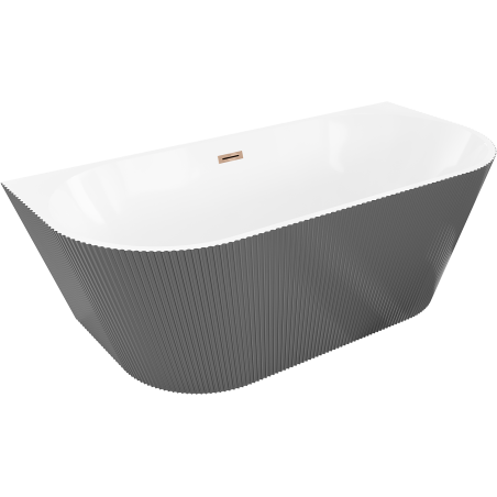 Mexen Oris szabadon álló fal melletti bordázott kád 150 x 75 cm, fehér/szürke, rózsaszín arany túlfolyó - 52871507562-60