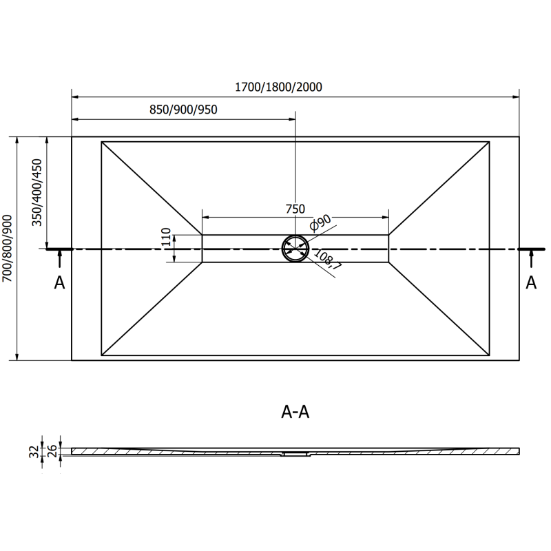 Mexen Toro cadă de duș dreptunghiulară SMC 170 x 80 cm, albă - 43108017