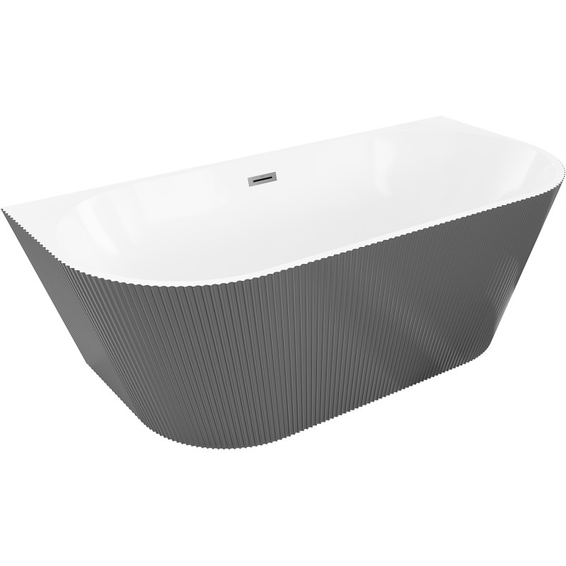 Mexen Oris cadă freestanding adiacentă peretului cu structură canelată 150 x 75 cm, albă/gri, preaplin gri pistoluș periat