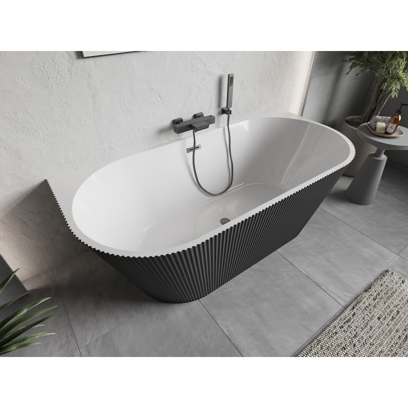 Mexen Oris cadă freestanding adiacentă peretului cu structură canelată 150 x 75 cm, albă/gri, preaplin gri pistoluș periat