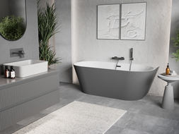 Cada de baie Mexen Oris freestanding montată pe perete 150 x 75 cm, alb/gri, preaplin gun gray periat - 52871507562-66