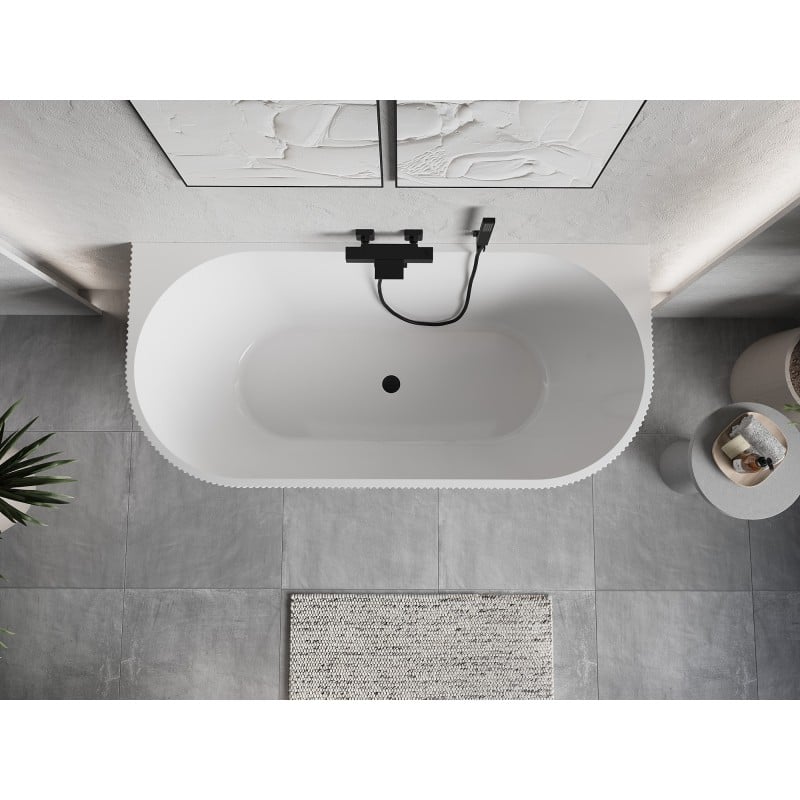 Mexen Oris cadă de baie independentă lângă perete cu caneluri 150 x 75 cm, alb/gri, preaplin negru - 52871507562-70