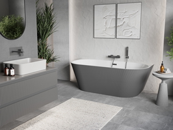 Mexen Oris cadă freestanding de perete canelată 150 x 75 cm, alb/gri, preaplin gun metal - 52871507562-95