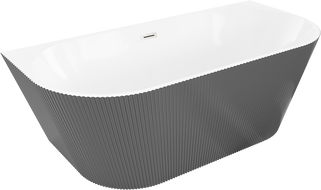 Mexen Oris szabadon álló bordázott kád 150 x 75 cm, fehér/szürke, túlfolyó kefélt nikkel - 52871507562-97