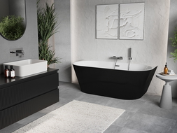 Cada freestanding amplasată lângă perete Mexen Oris 150 x 75 cm, alb/negru, preaplin crom - 52871507575-01