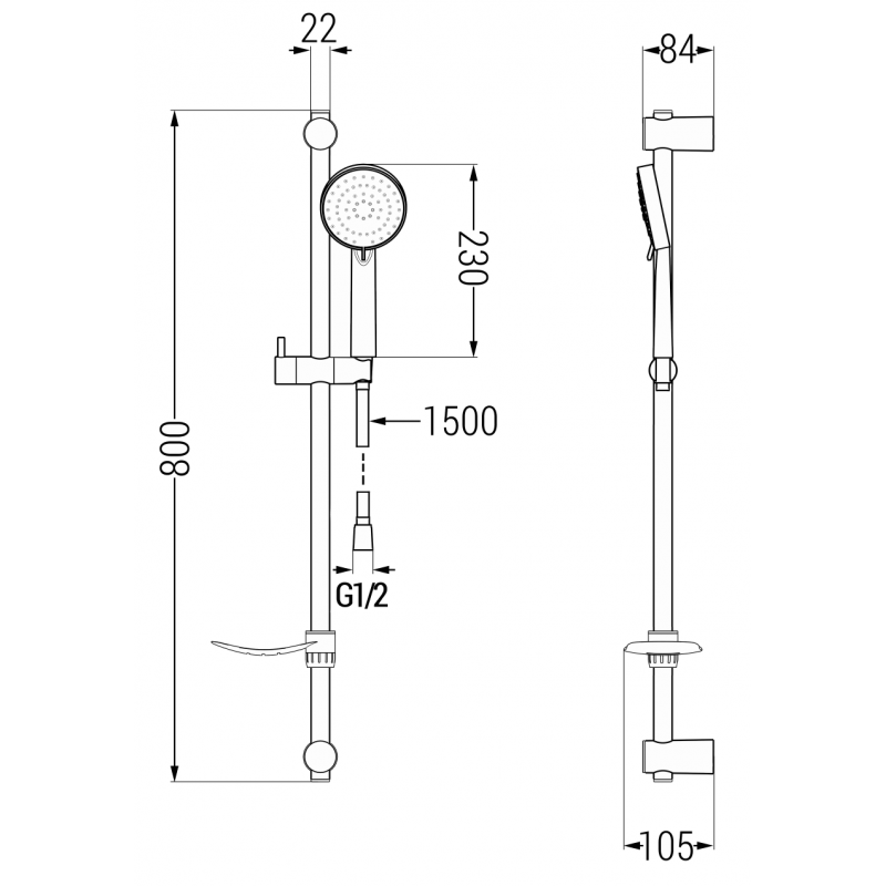 Mexen DF75 set de duș glisant, negru - 785754582-70