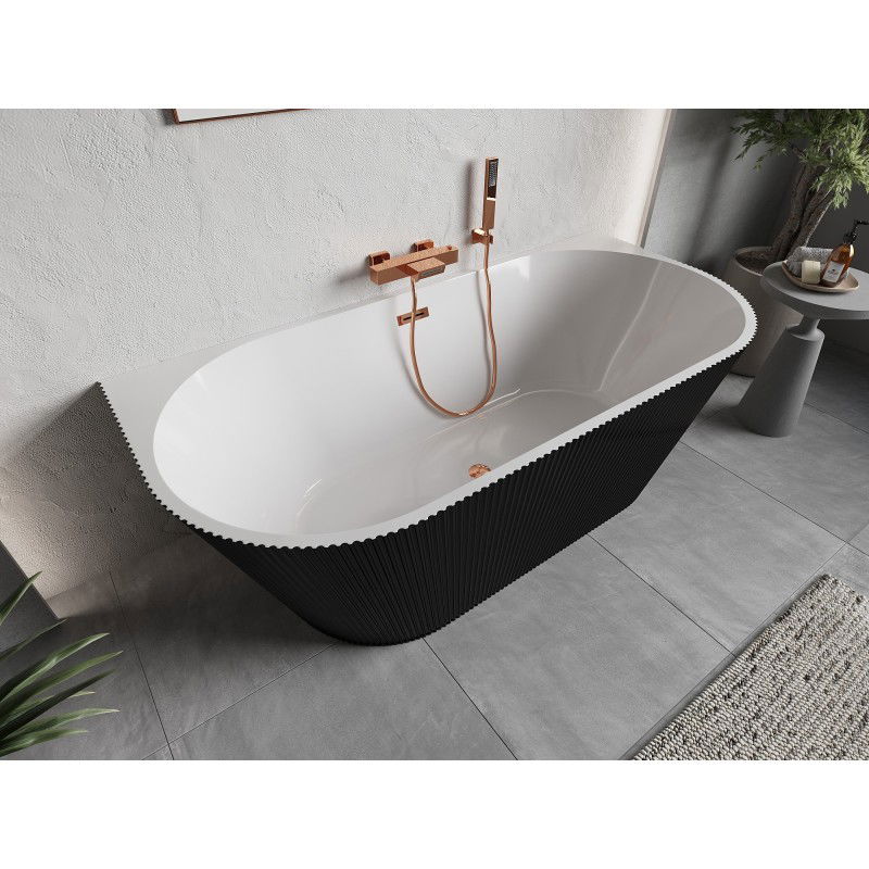 Mexen Oris cadă de baie freestanding montată pe perete, 150 x 75 cm, alb/negru, deversare aur roz - 52871507575-60