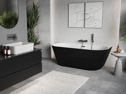 Mexen Oris cadă freestandingă de perete 150 x 75 cm, alb/negru, preaplin gri periat - 52871507575-66