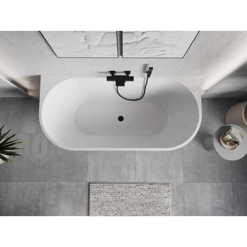 Mexen Oris cadă freestanding cu fața la perete, cu caneluri, 150 x 75 cm, alb/negru, revărsare neagră - 52871507575-70