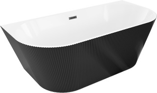 Mexen Oris cadă freestanding cu fața la perete, cu caneluri, 150 x 75 cm, alb/negru, revărsare neagră - 52871507575-70