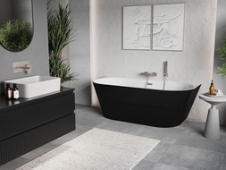 Mexen Oris cadă freestanding montată pe perete, 150 x 75 cm, alb/negru, preaplin nichel periat - 52871507575-97