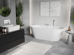 Cadă de baie Mexen Oris freestanding, tip perete, riglată 170 x 80 cm, albă, preaplin alb - 52871708000-20