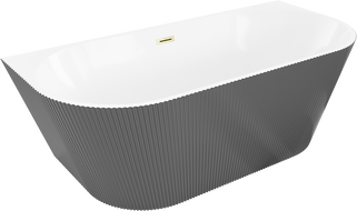 Mexen Oris szabadon álló falhoz közeli bordázott kád 170 x 80 cm, fehér/szürke, arany szálcsiszolt túlfolyó - 52871708062-55