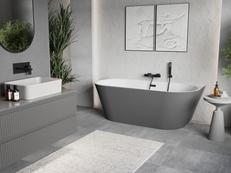Mexen Oris cadă de baie freestanding montată pe perete 170 x 80 cm, alb/gri, preaplin negru - 52871708062-70