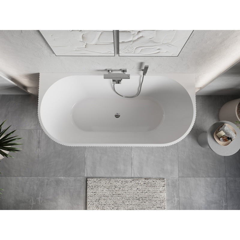 Mexen Oris cadă freestanding cu fațetă ondulată de perete 170 x 80 cm, alb/negru, preaplin cromat - 52871708075-01