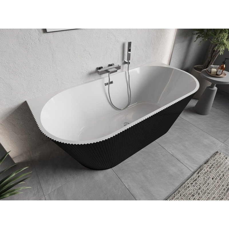 Mexen Oris szabadon álló felsõ rögzítésű bordázott kád 170 x 80 cm, fehér/fekete, króm túlfolyóval - 52871708075-01
