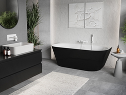 Cadă freestanding Mexen Oris pe perete, cu striații, 170 x 80 cm, alb/negru, preaplin alb - 52871708075-20
