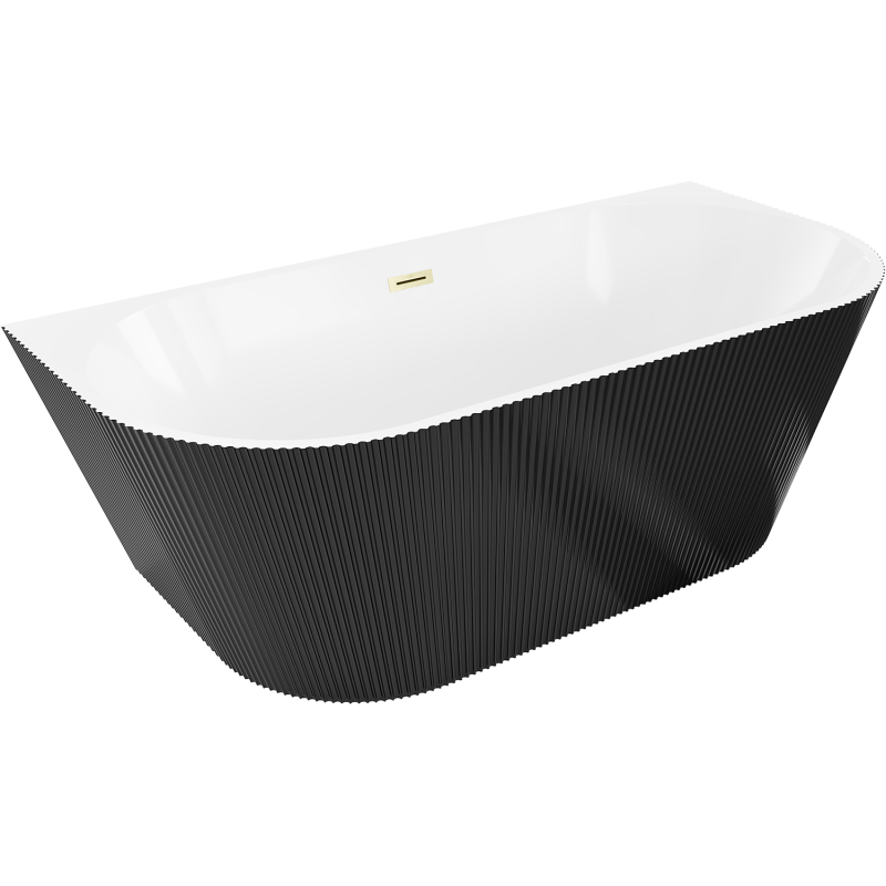 Cadă freestanding Mexen Oris cu montaj pe perete, riflată 170 x 80 cm, alb/negru, preaplin auriu periat - 52871708075-55