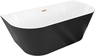 Mexen Oris cadă de sine stătătoare, cu caneluri montată lângă perete 170 x 80 cm, albă/neagră, cu preaplin din cupru