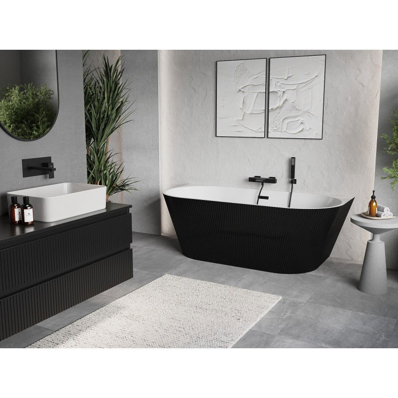 Mexen Oris cadă de baie freestanding de perete cu nervuri 170 x 80 cm, alb/negru, preaplin negru - 52871708075-70