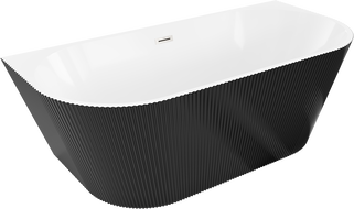 Mexen Oris szabadon álló, falhoz közeli, bordázott kád 170 x 80 cm, fehér/fekete, szálcsiszolt nikkel - 52871708075-97