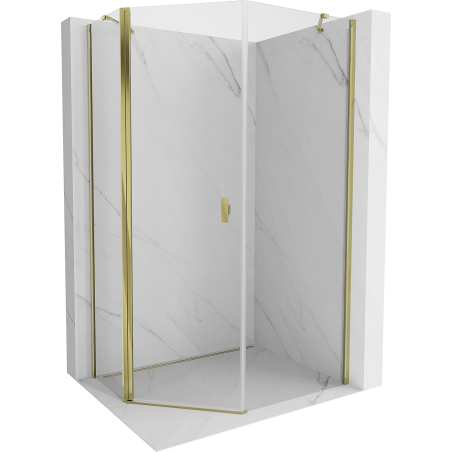 Mexen Mist cabină de duș pentagonală asimetrică pivotantă 90 x 100 cm, transparent, auriu - 8A8-090-100-50-00