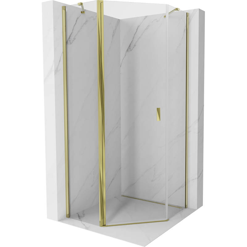Cabină de duș pentagonală Mexen Mist cu ușă batantă 100 x 100 cm, transparent, aurie - 8A8-100-100-50-00