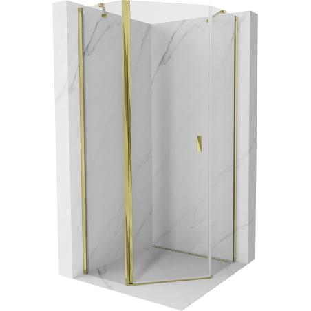 Cabină de duș pentagonală Mexen Mist cu ușă batantă 100 x 100 cm, transparent, aurie - 8A8-100-100-50-00