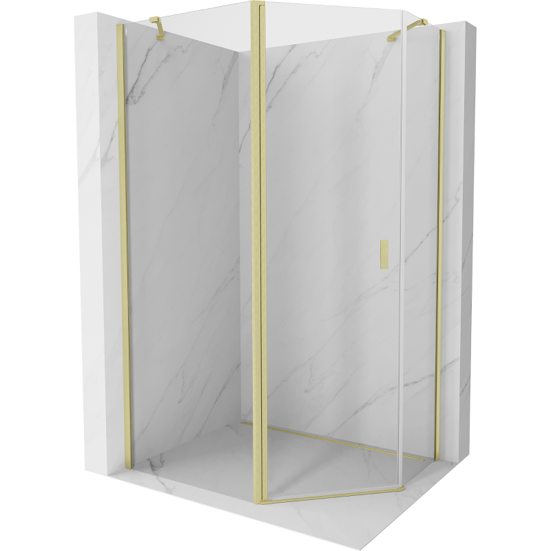 Mexen Mist cabină de duș pentagonală asimetrică pivotantă 90 x 80 cm, transparent, auriu periat - 8A8-090-080-55-00