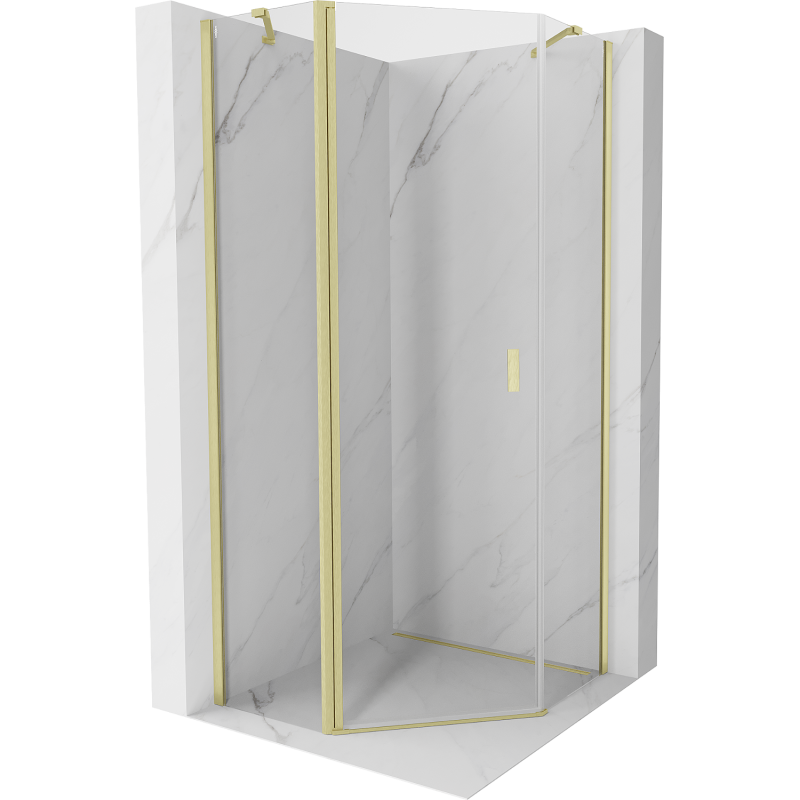 Mexen Mist cabină de duș pentagonală cu ușă batantă 90 x 90 cm, transparent, auriu periat - 8A8-090-090-55-00
