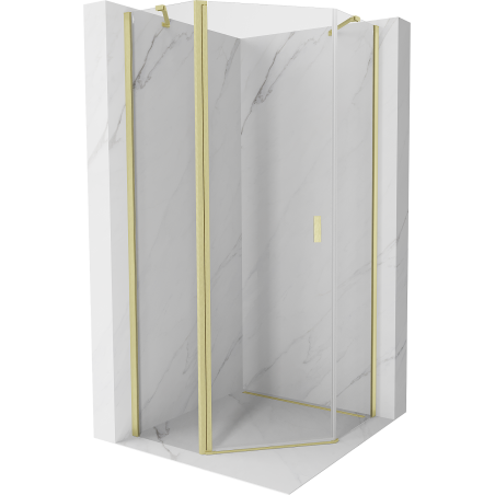 Mexen Mist cabină de duș pentagonală cu ușă batantă 90 x 90 cm, transparent, auriu periat - 8A8-090-090-55-00