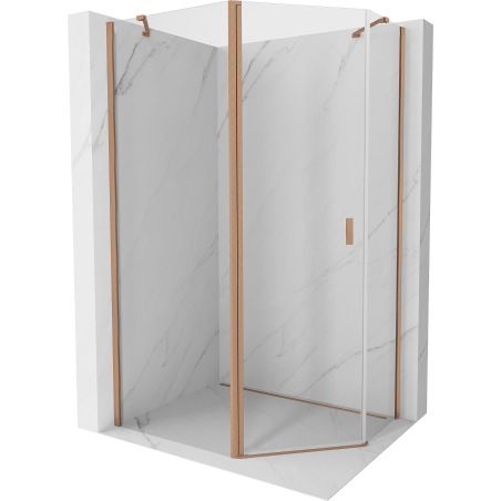 Mexen Mist cabină de duș pentagonală asimetrică cu ușă batantă 90 x 80 cm, transparent, cupru periat - 8A8-090-080-65-00