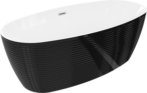 Mexen Lira szabadon álló kád 170 x 80 cm, fehér/ fekete, átfolyó kefélt nikkel - 52831708075-97