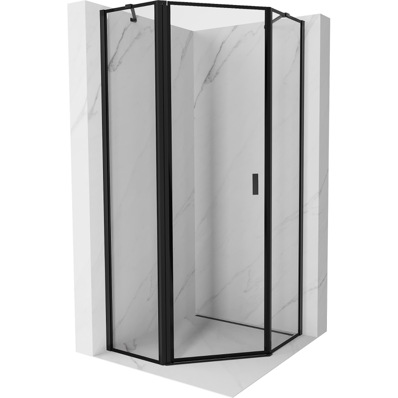 Mexen Mist ötszögletű zuhanykabin balra nyíló 90 x 90 cm, fekete keret, fekete - 8A8-090-090-70-70-L