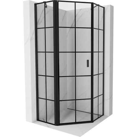 Mexen Mist cabină de duș pentagonală cu deschidere spre stânga 90 x 90 cm, grilaj negru, negru - 8A8-090-090-70-77-L