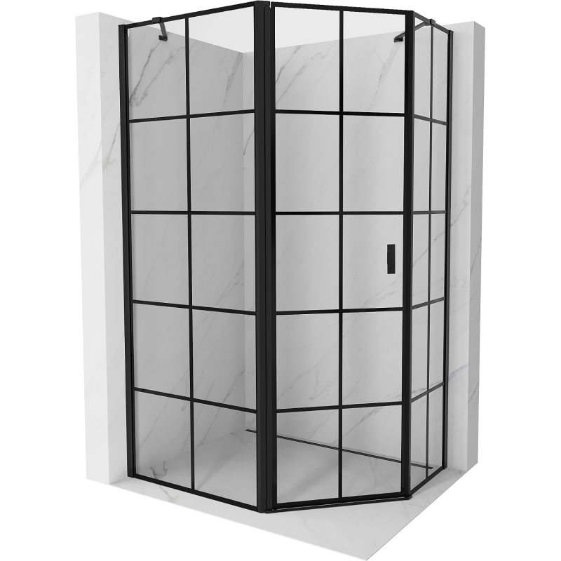 Mexen Mist cabină de duș pentagonală asimetrică cu deschidere stânga 100 x 90 cm, grilaj negru, negru - 8A8-100-090-70-77-L
