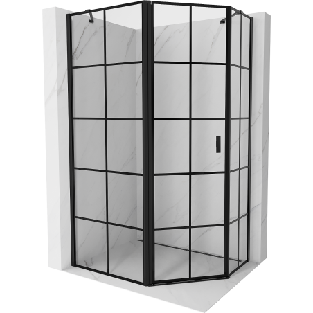 Mexen Mist cabină de duș pentagonală asimetrică cu deschidere stânga 100 x 90 cm, grilaj negru, negru - 8A8-100-090-70-77-L