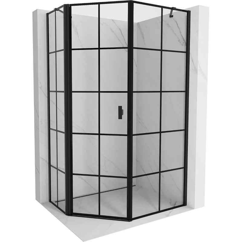 Mexen Mist aszimmetrikus balra nyíló ötszögletű zuhanykabin 80 x 100 cm, fekete rácsos, fekete - 8A8-080-100-70-77-L