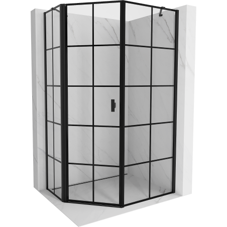 Mexen Mist cabină de duș pentagonală asimetrică cu ușă stângă 90 x 100 cm, grilă neagră, neagră - 8A8-090-100-70-77-L